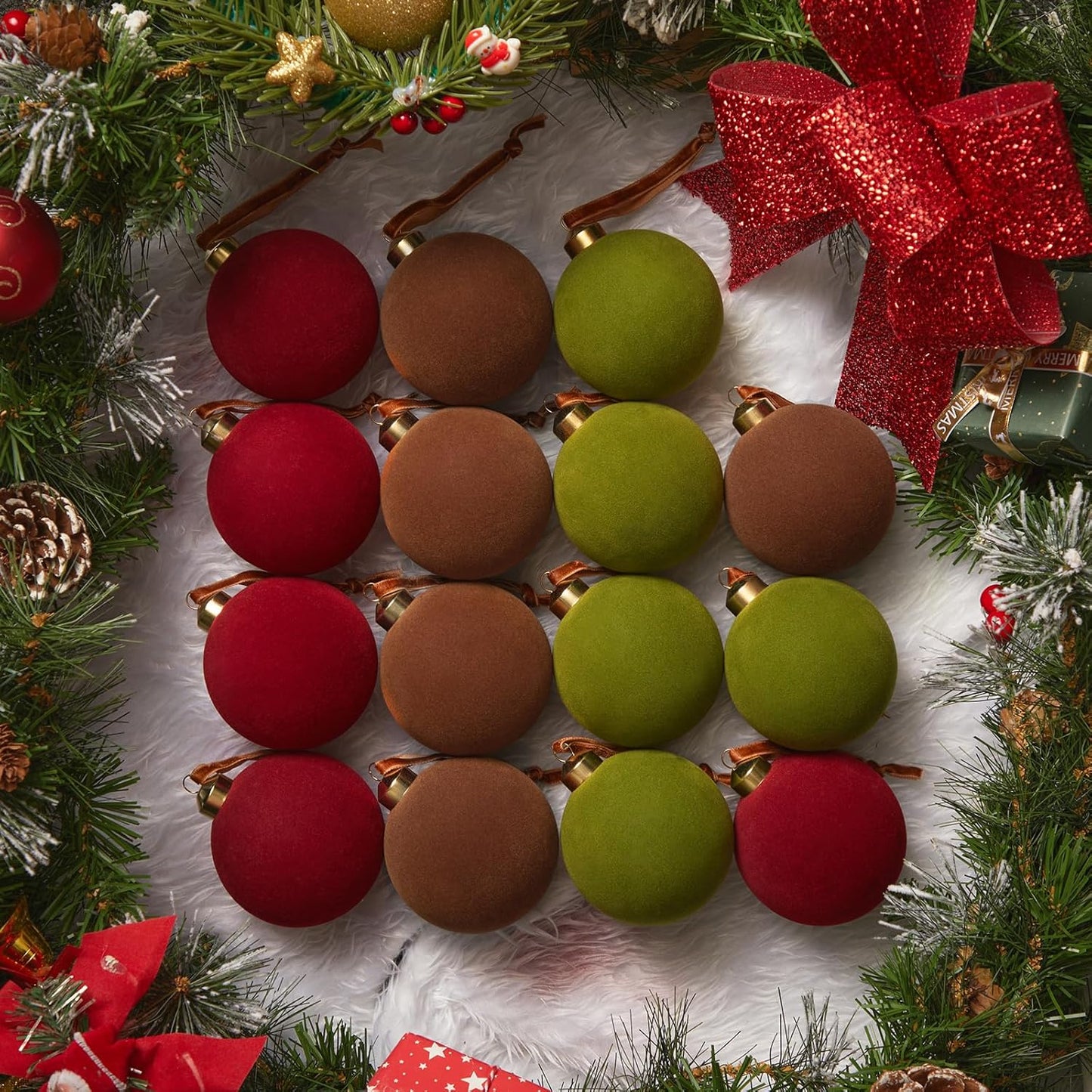 15pcs Velvet Christmas Tree Ornaments, 3.15" Flocked Balls