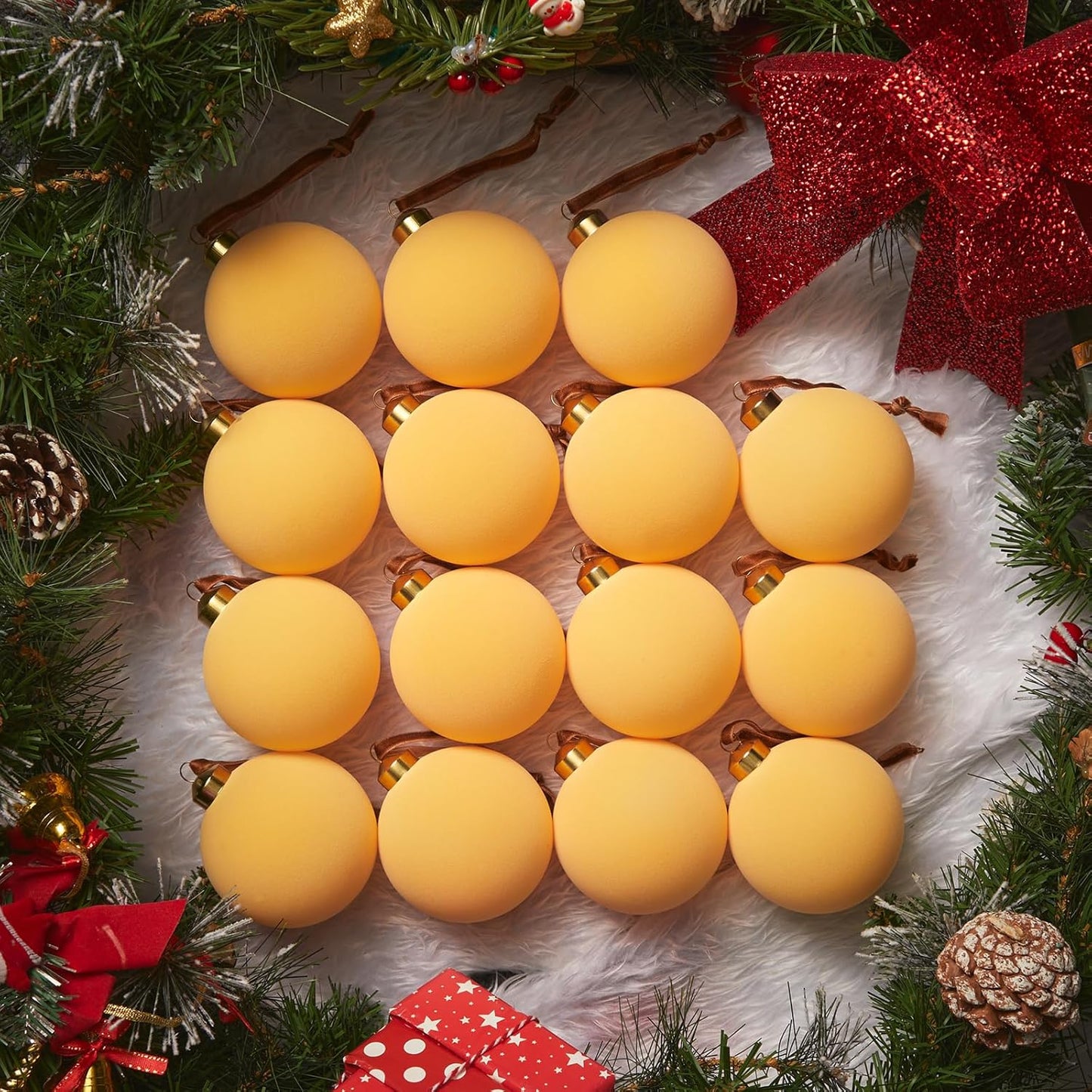 15pcs Velvet Christmas Tree Ornaments, 3.15" Flocked Balls