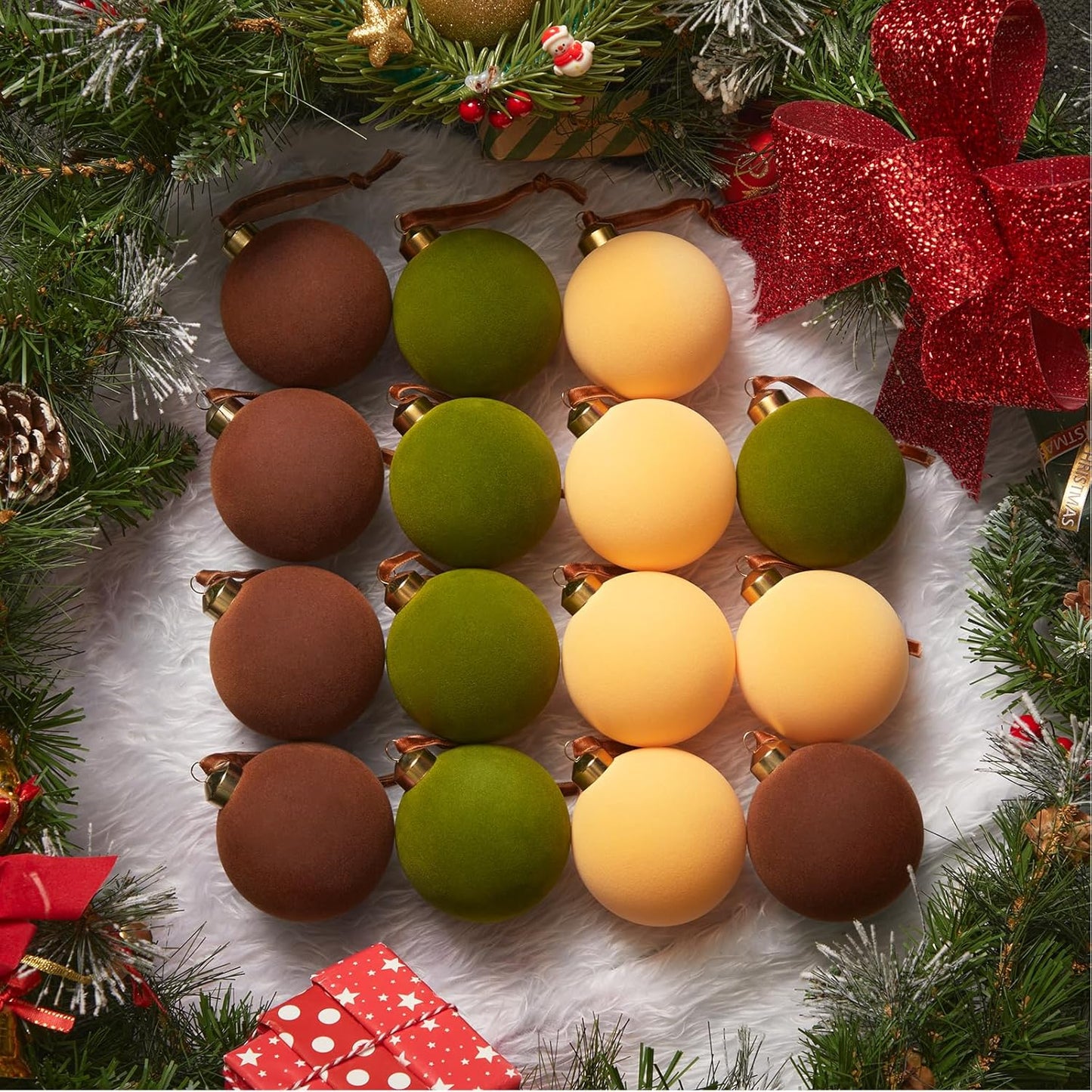 15pcs Velvet Christmas Tree Ornaments, 3.15" Flocked Balls